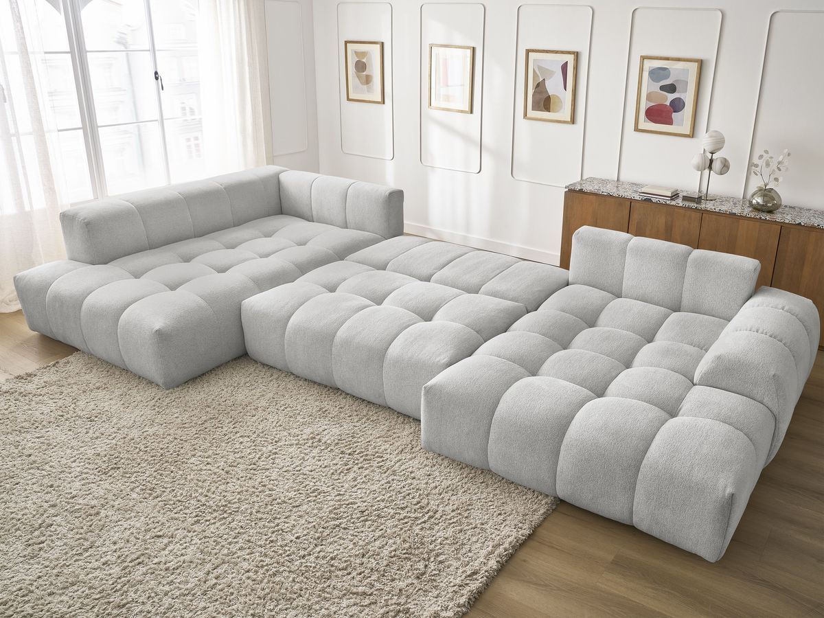 Bobochic Everest Wohnlandschaft, 14 Kissen Melange-Stoff Hellgrau Ecke rechts
