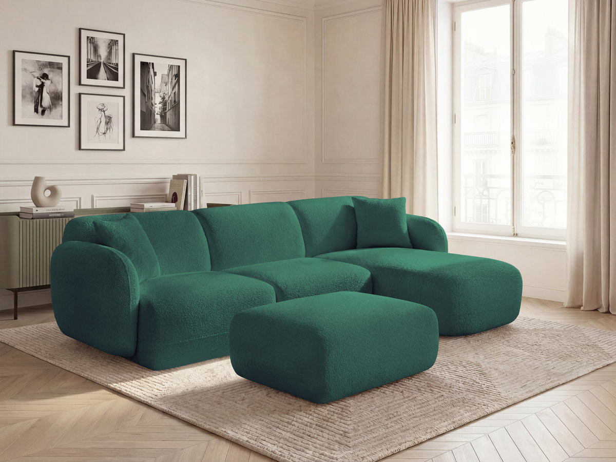 Bobochic Anda Ecksofa mit Pouf 292 × 163 cm Chenille Dunkelgrün Ecke rechts