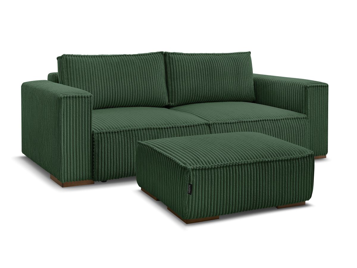 Bobochic Chelsea Schlafsofa 4-Sitzer mit Bettkasten und Pouf Breitcord weich Grün