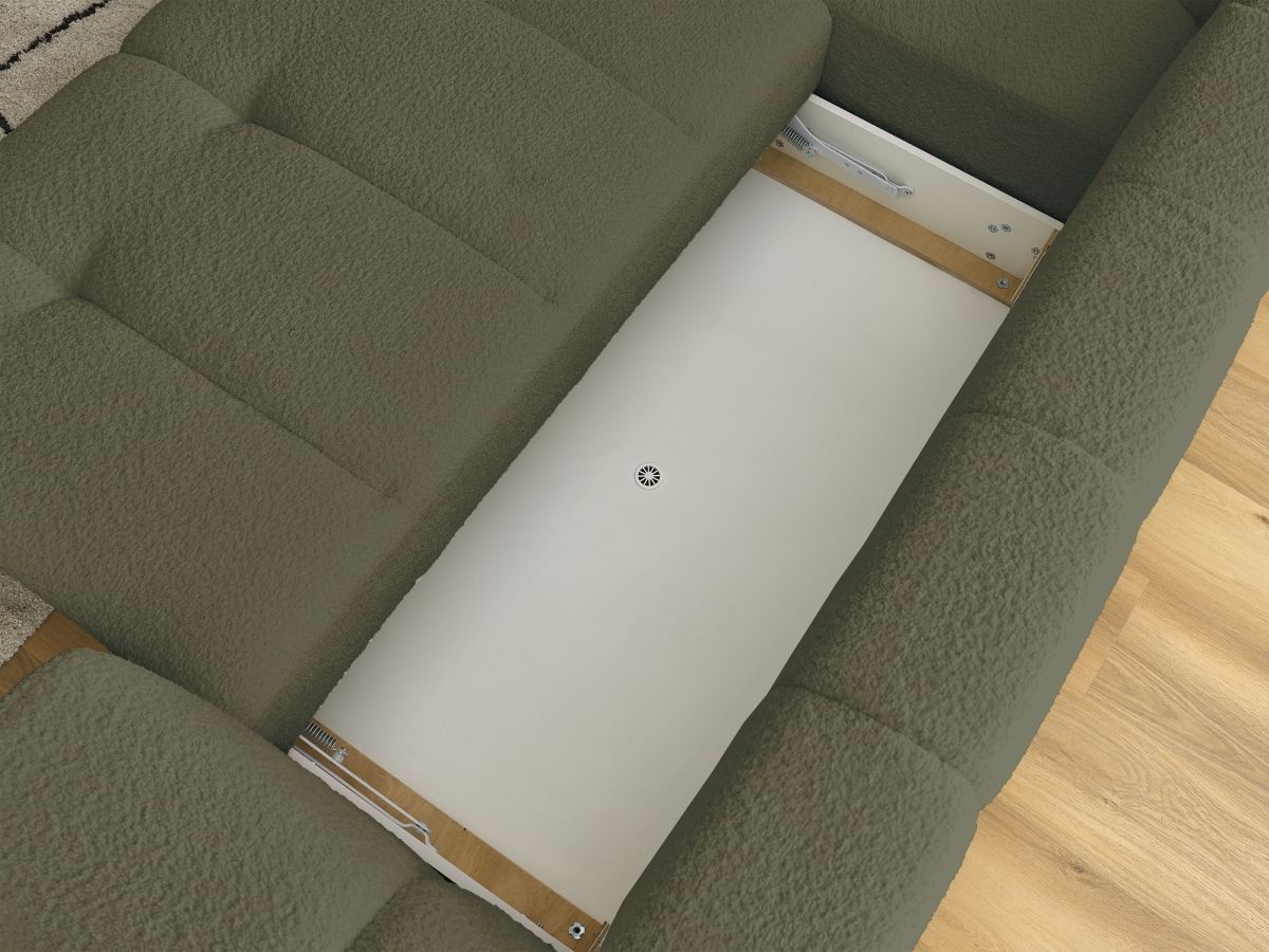 Bobochic Fuji Ecksofa mit Schlaffunktion und Bettkasten und Pouf 282 × 204 cm Bouclé-Stoff Grün Ecke links