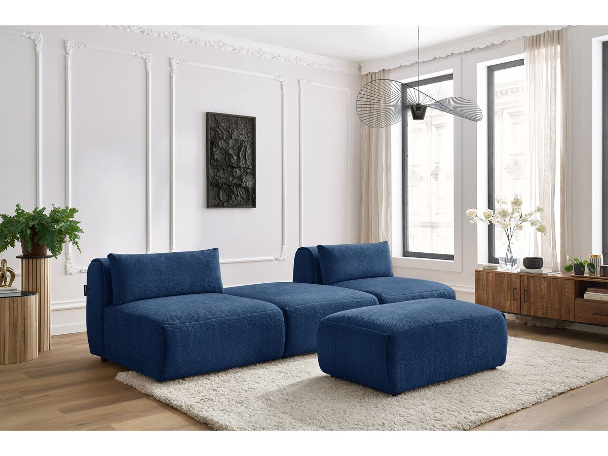 Bobochic Jeanne Sofa 4-Sitzer mit Pouf Strukturstoff Dunkelblau