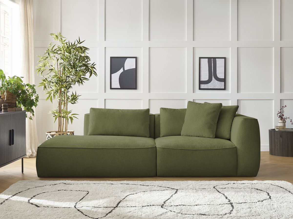 Bobochic Leopold Sofa 3-Sitzer Strukturstoff Dunkelgrün Armlehne rechts