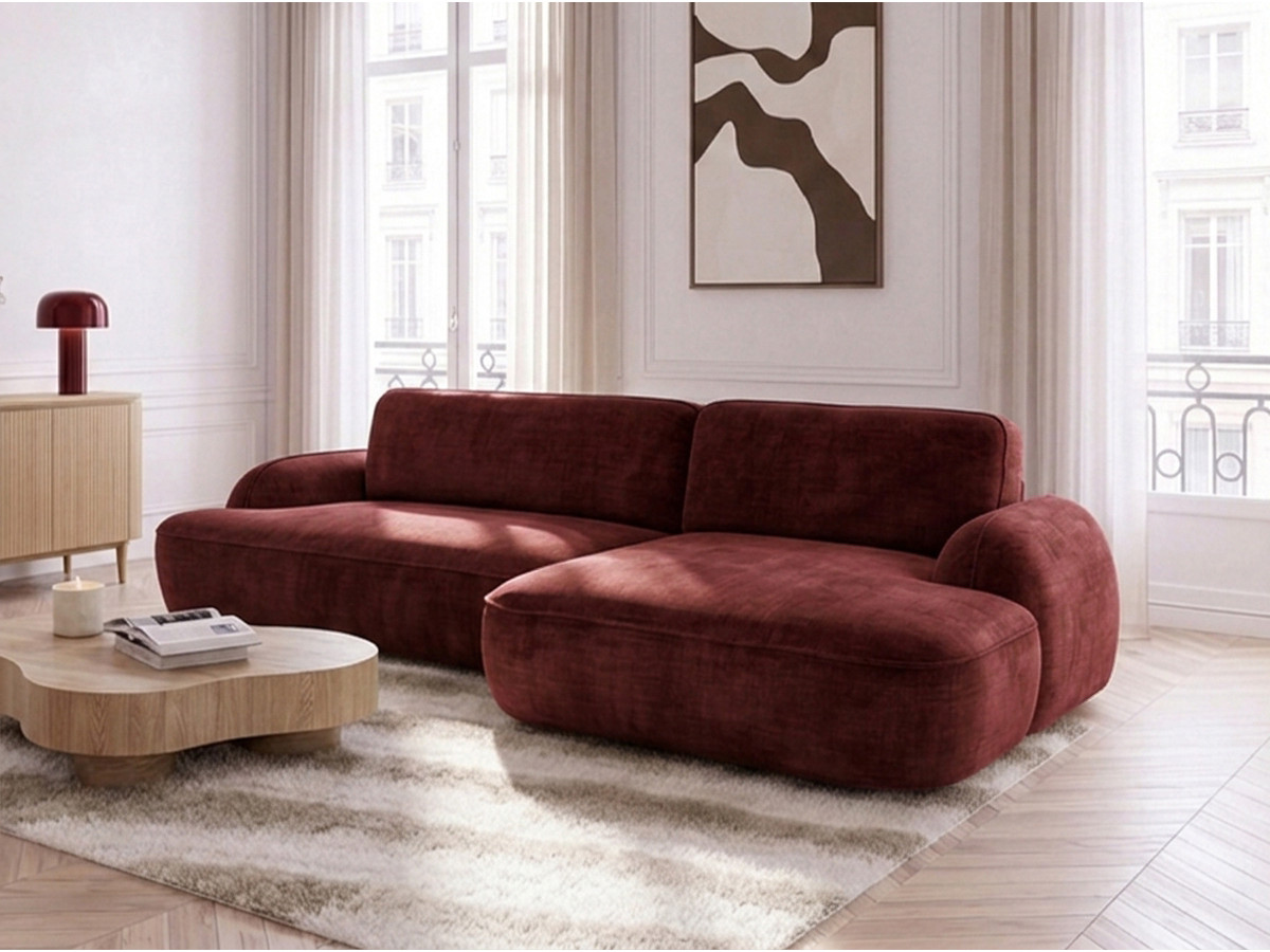 Bobochic Celeste Ecksofa mit Schlaffunktion und Bettkasten Stoff Rot Ecke rechts