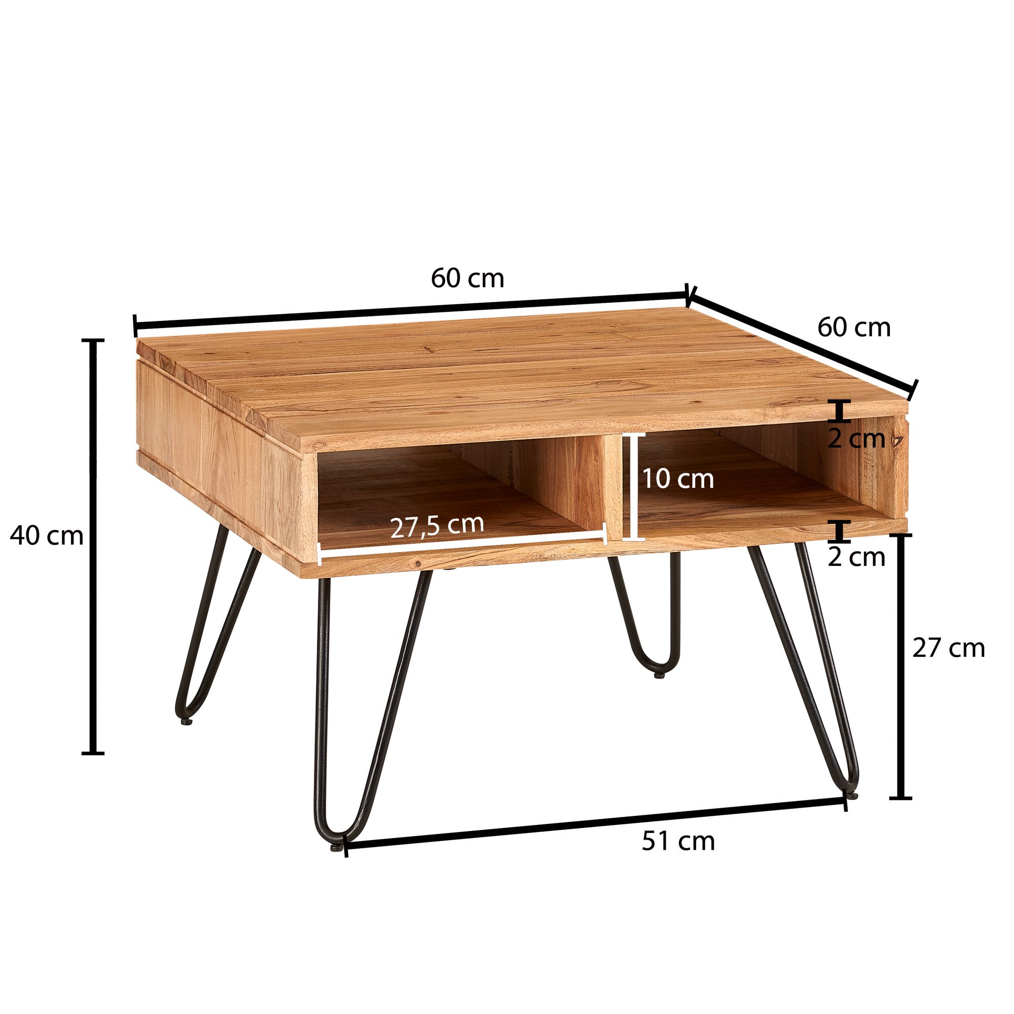 Couchtisch Sunnmore Massivholz Akazie 60 × 60 × 40 cm