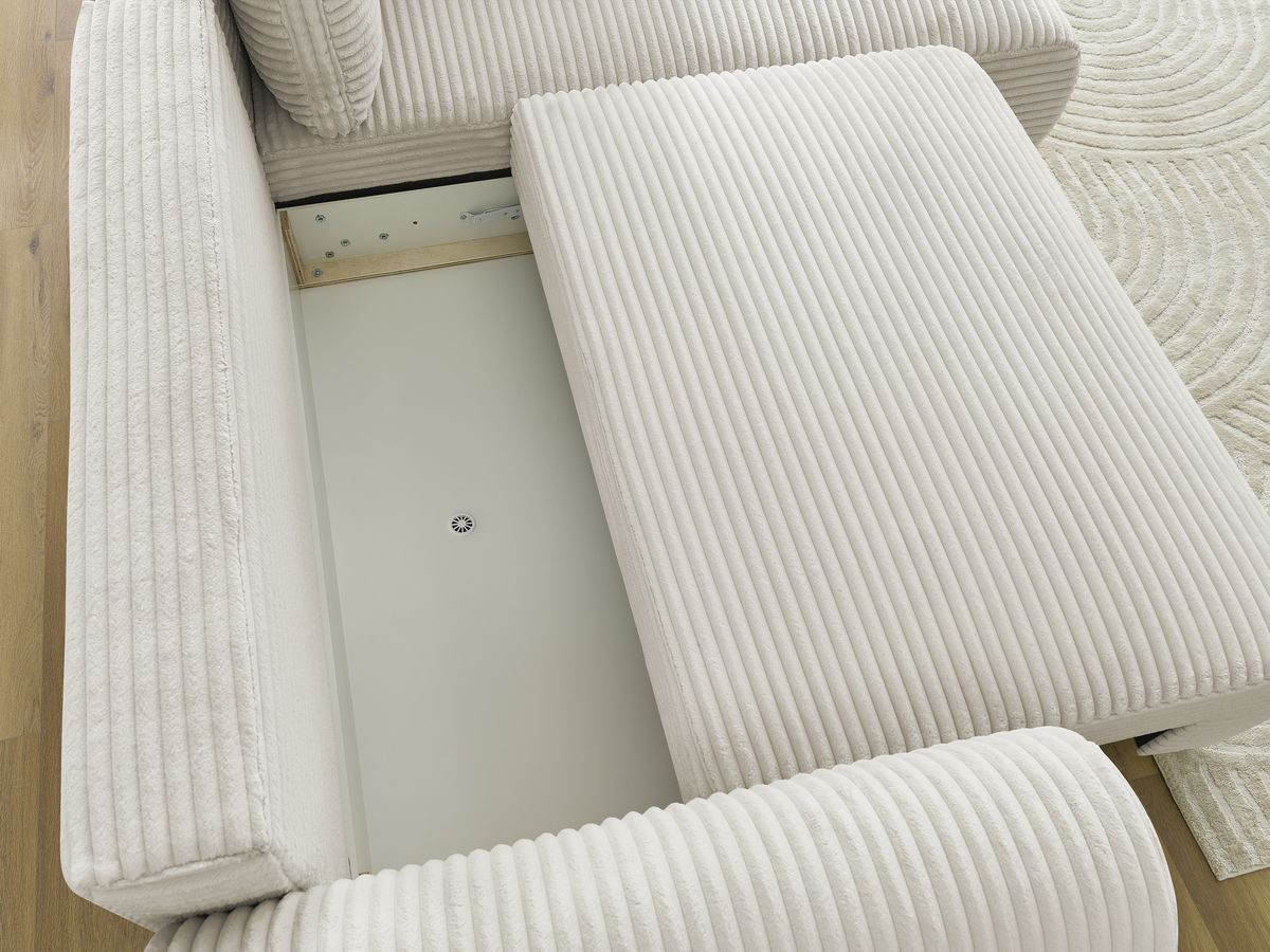 Bobochic Lucien Ecksofa mit Schlaffunktion und Bettkasten 296 × 198 cm Breitcord weich Beige Ecke rechts