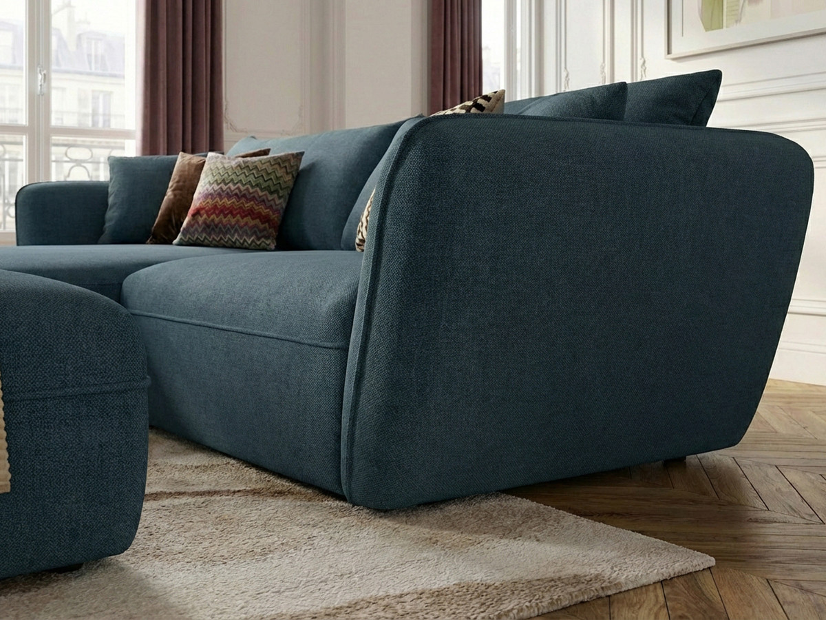 Bobochic Luigi Ecksofa mit Pouf Strukturstoff Blau Ecke links
