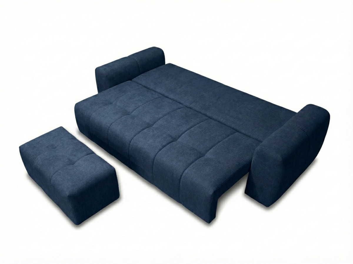 Bobochic Roxelane Schlafsofa 3-Sitzer mit Bettkasten und Pouf Melange-Stoff Dunkelblau