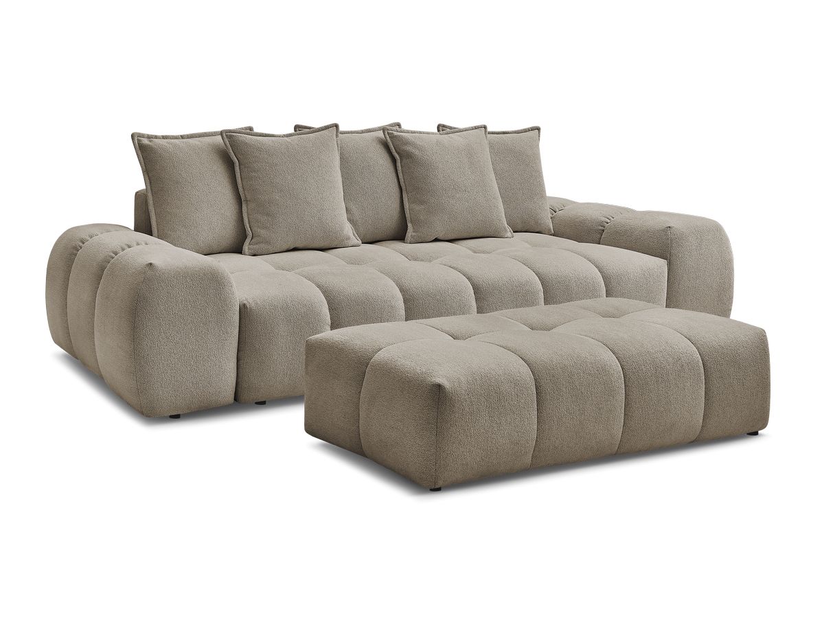 Bobochic Everest Schlafsofa 3-Sitzer mit Bettkasten und Pouf, 5 Kissen Melange-Stoff Taupe