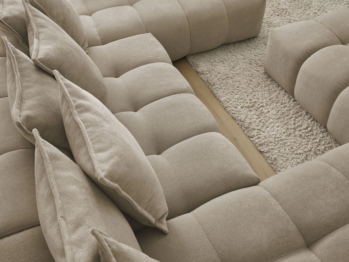 Bobochic Everest Wohnlandschaft mit Pouf, 14 Kissen Strukturstoff Taupe Ecke links