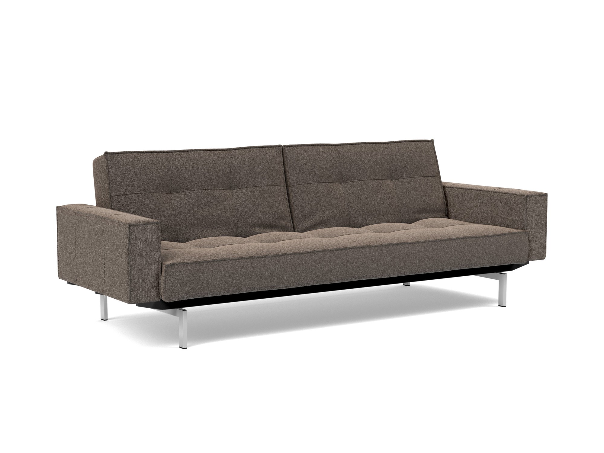 Schlafsofa Splitback mit Armlehnen Boucle Skandi 530-Taupe Beine Chrom