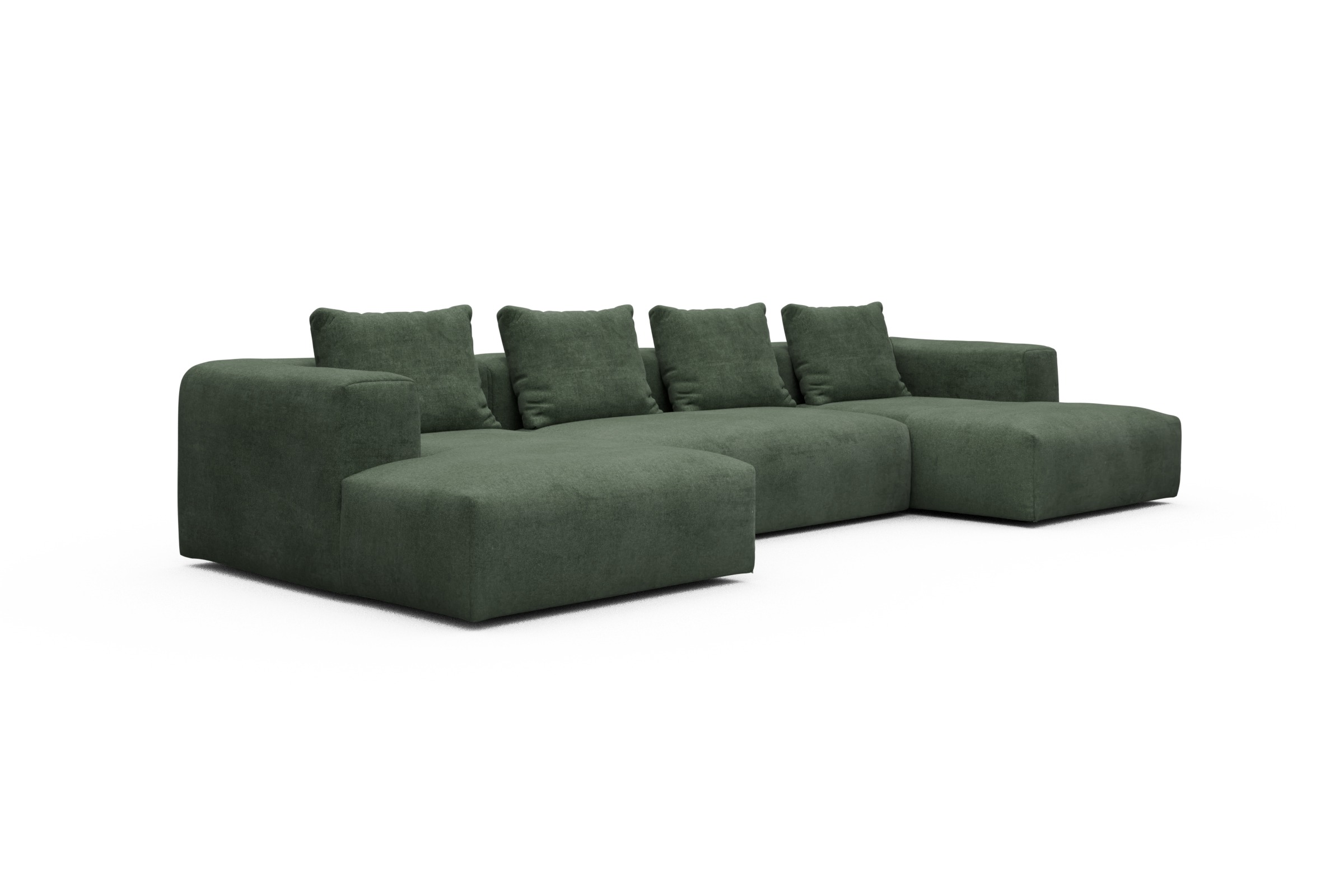 Wohnlandschaft Fred mit 2-Sitzer und Chaiselongue beidseitig Casone-Forest-Green