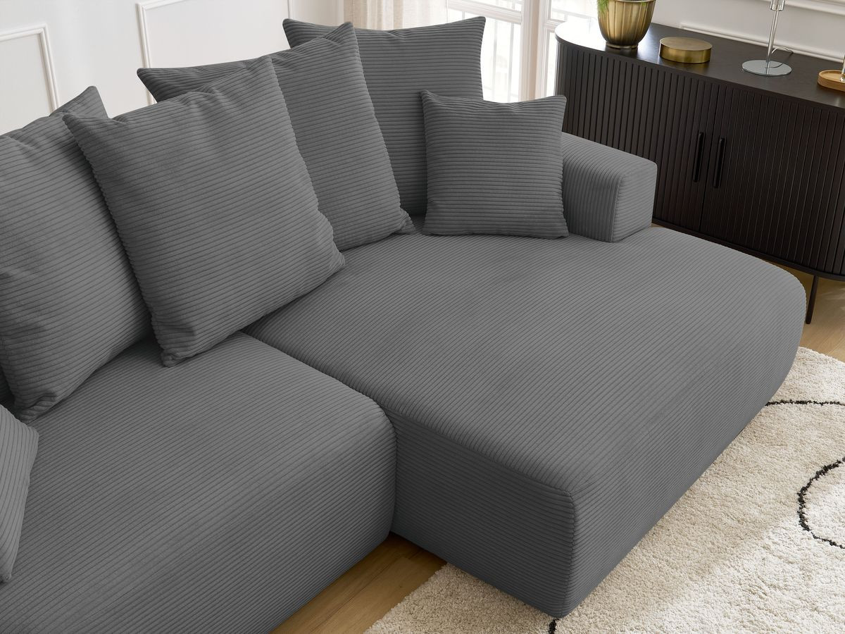 Bobochic Atilla Ecksofa mit Schlaffunktion und Bettkasten Cordsamt Dunkelgrau Ecke rechts