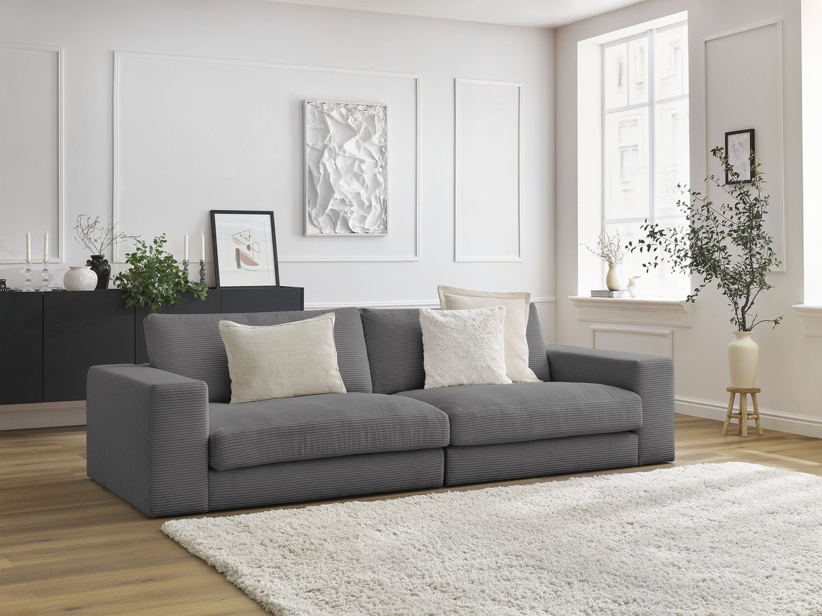 Bobochic Leonard Sofa 3-Sitzer 234 × 109 cm Cordsamt Dunkelgrau