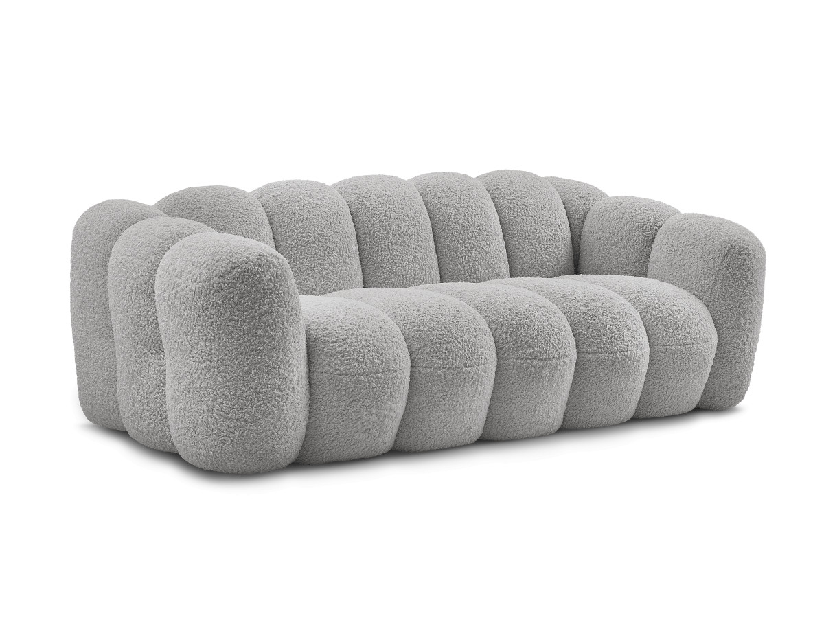Bobochic Hippolyte Sofa 3-Sitzer Bouclé-Stoff Hellgrau