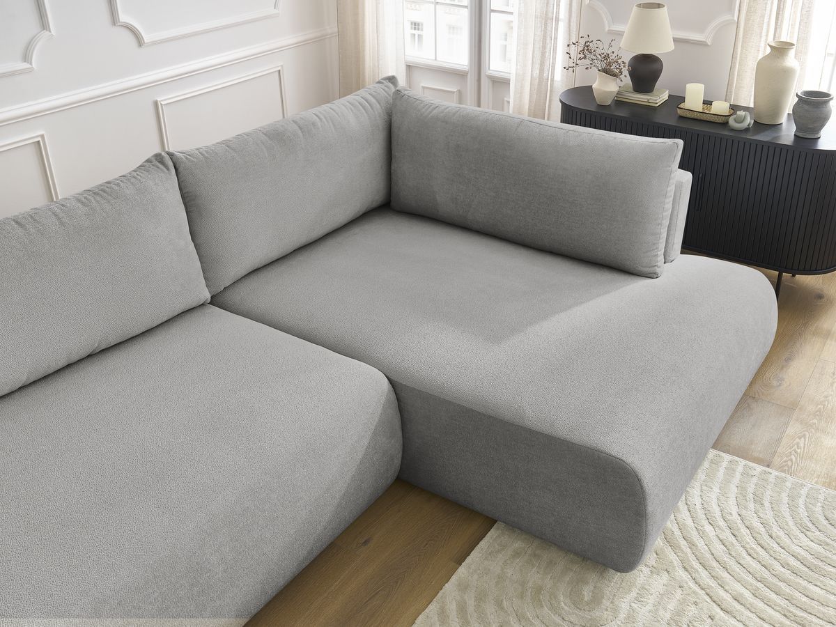 Bobochic Lucien Ecksofa mit Schlaffunktion und Bettkasten 296 × 198 cm Stoff Hellgrau Ecke rechts