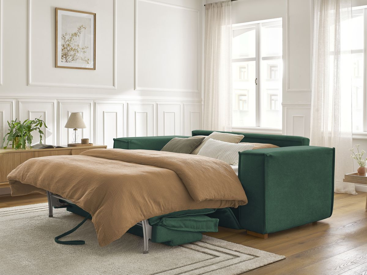 Bobochic Chelsea Schlafsofa 3-Sitzer Strukturstoff Grün, Liegefläche 160 × 200 cm