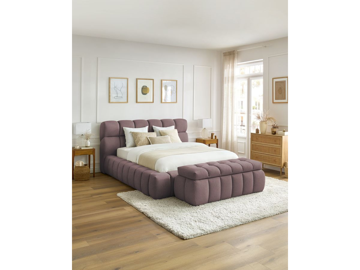 Bobochic Mont-blanc Polsterbett mit Bettkasten mit Bettbank Stoff Rosa, Liegefläche 140 × 190 cm