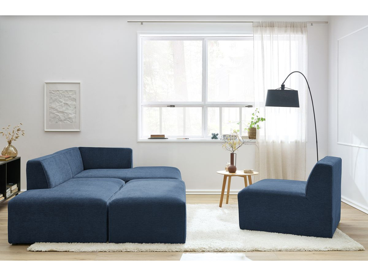 Bobochic Megeve Ecksofa mit Pouf Strukturstoff Dunkelblau Ecke rechts