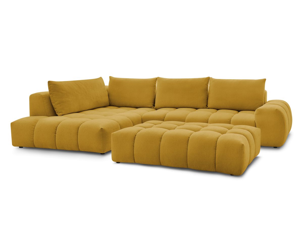 Bobochic Everest Ecksofa mit Schlaffunktion und Pouf, 4 Kissen Strukturstoff Gelb Ecke links
