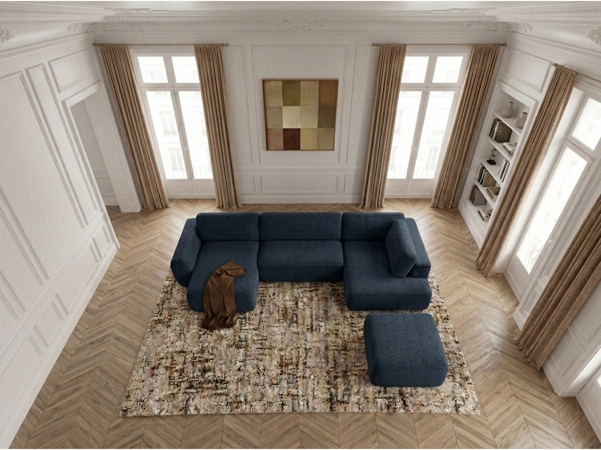 Bobochic Denise Wohnlandschaft mit Pouf Strukturstoff Dunkelblau Ecke links