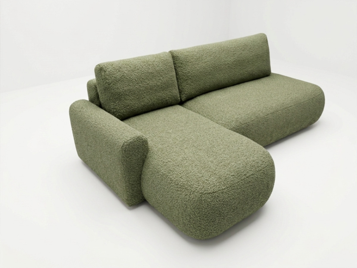 Bobochic Tango Ecksofa mit Schlaffunktion und Bettkasten Bouclé-Stoff Grün Ecke links