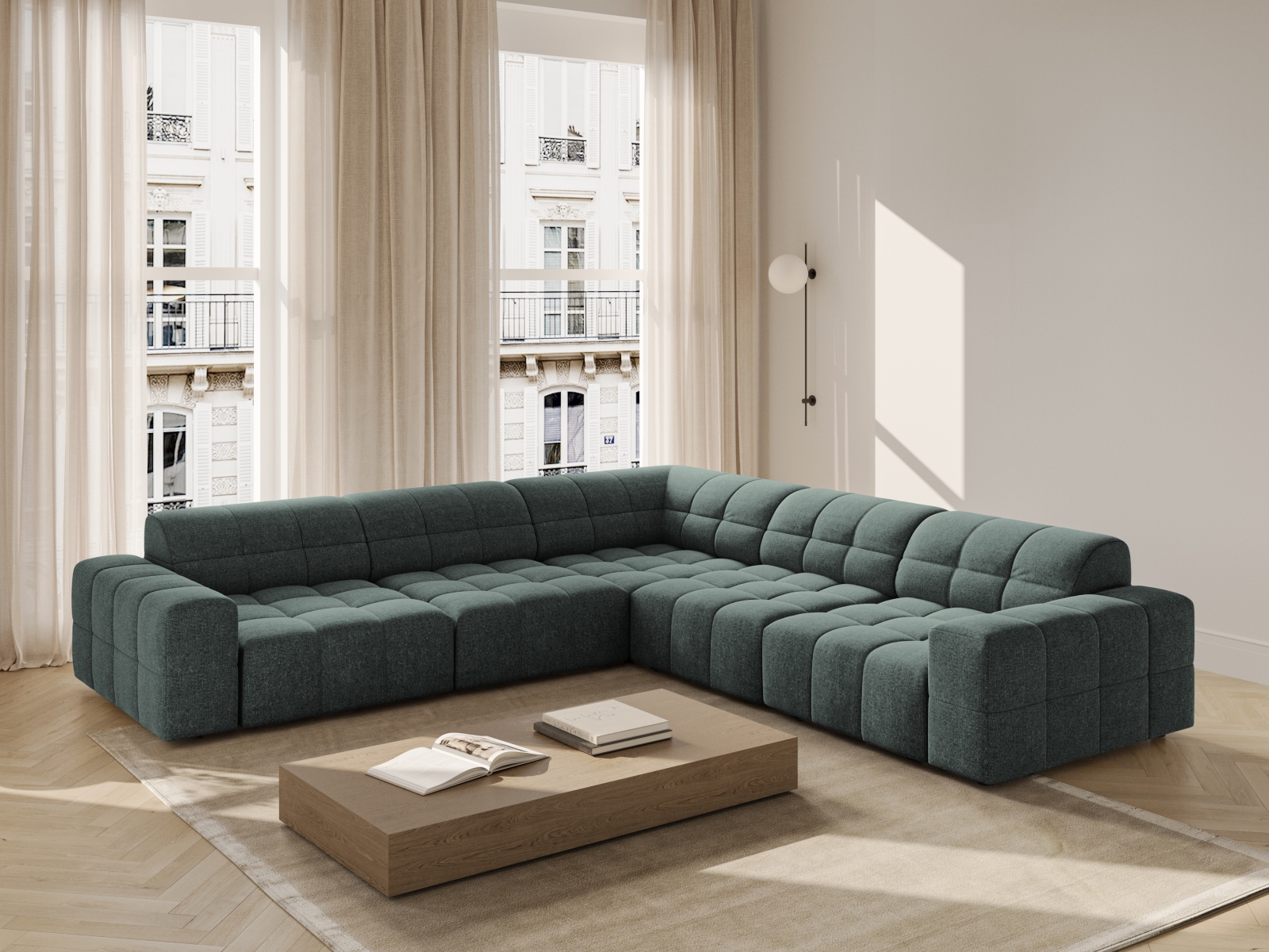Cosmopolitan Design Symmetrisches Ecksofa Chicago 4-Sitzer Chenille Haga Petrol