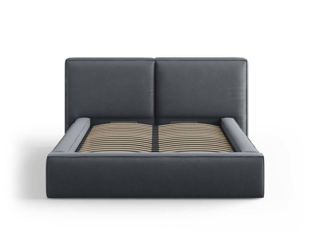 Cosmopolitan Design Stauraumbett mit doppeltem Kopfteil Arendal 140x200 Strukturierter Stoff Megan Dunkelgrau