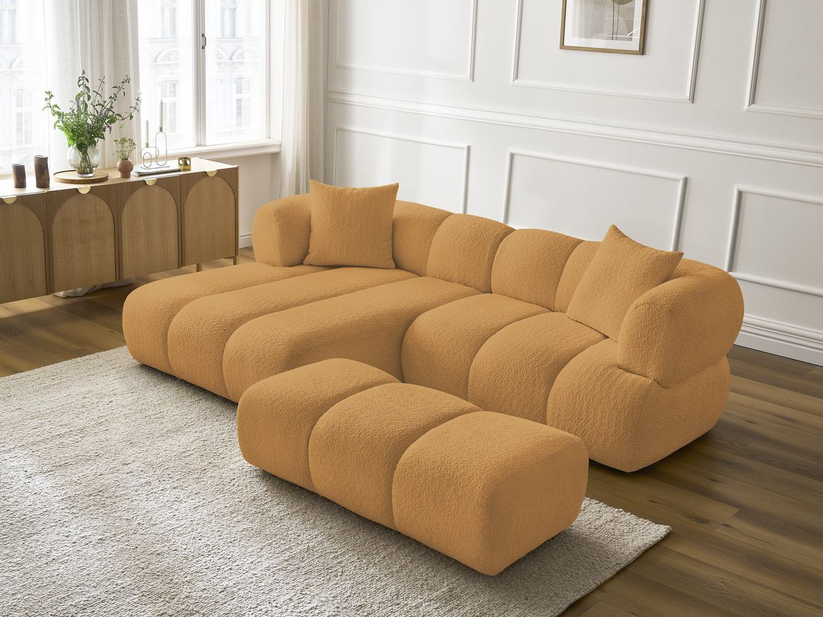 Bobochic Pamira Ecksofa mit Pouf Bouclé-Stoff Gelb Ecke links