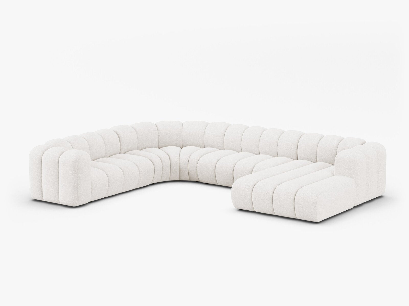 Micadoni Modulares Panorama Ecksofa Lupine 6-Sitzer Links Boucle Baloo Weiß