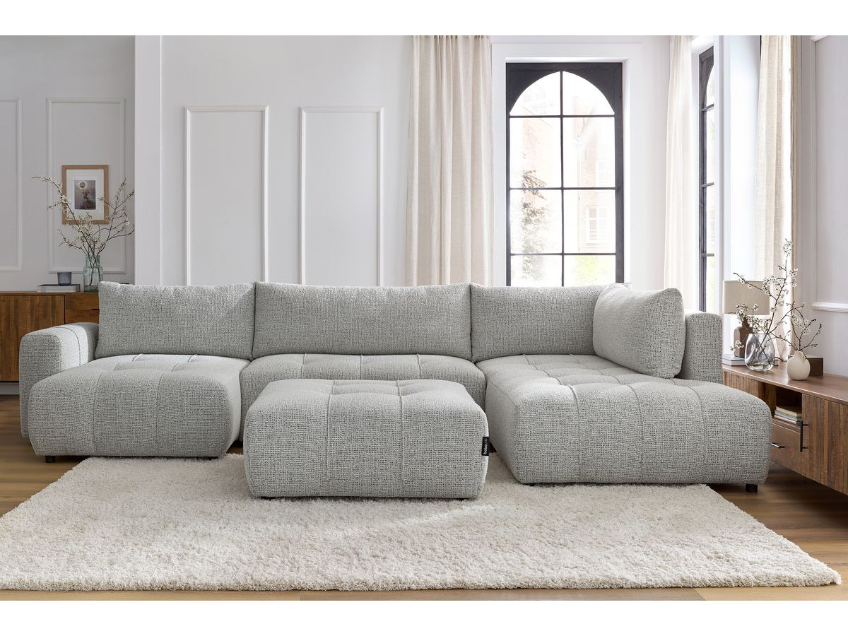 Bobochic Arsene Wohnlandschaft mit Pouf Melange-Stoff Hellgrau Ecke links