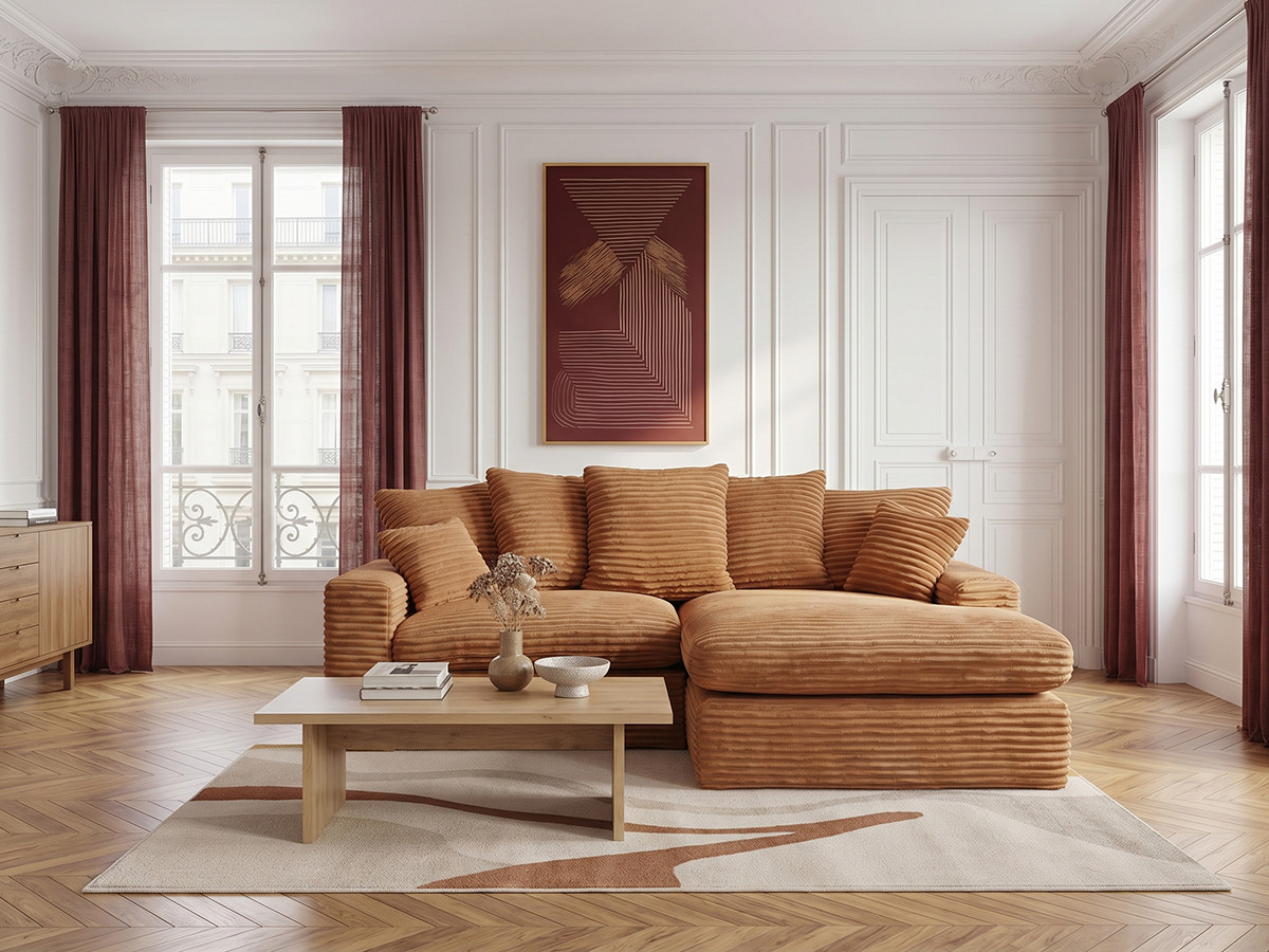 Bobochic Nevada Ecksofa Breitcord weich Ockergelb