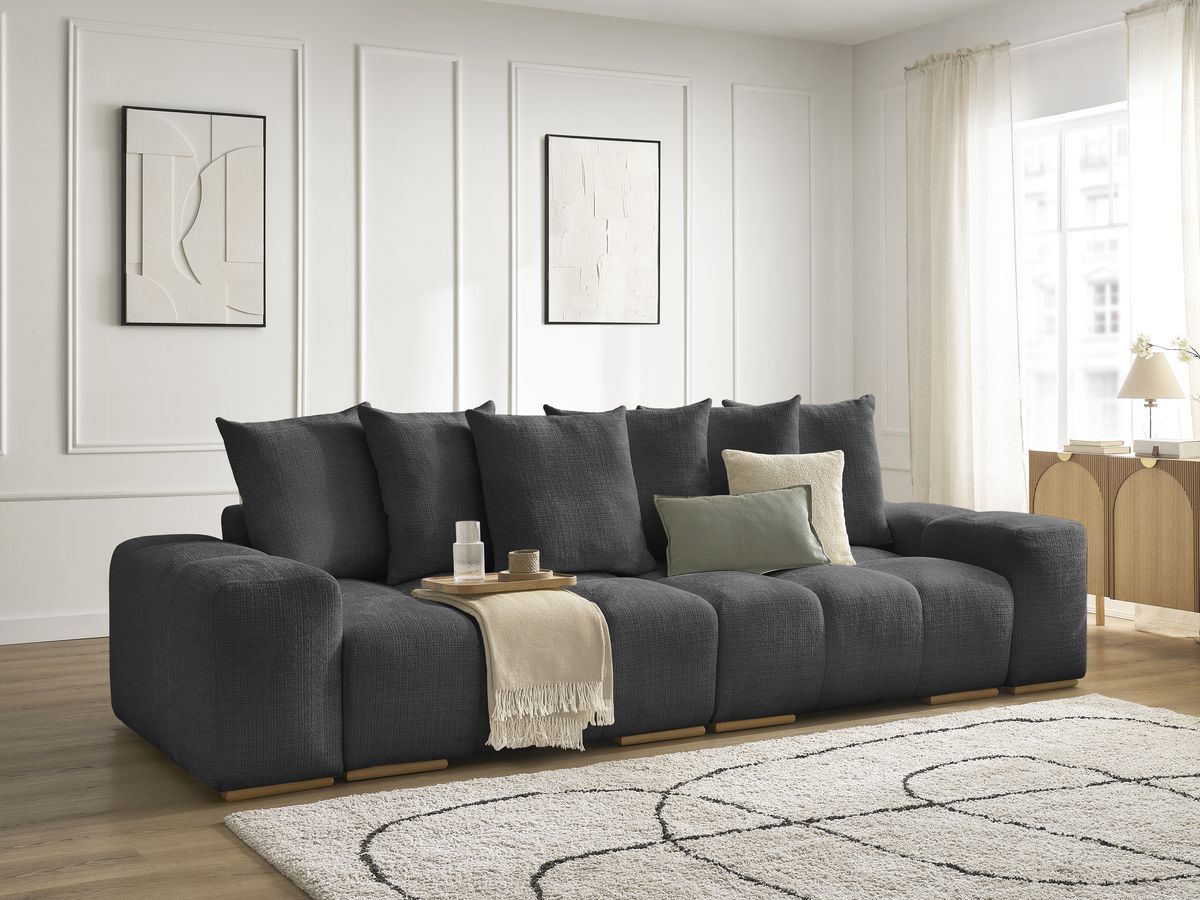 Bobochic Anakin Sofa 3-Sitzer, 6 Kissen Strukturstoff Schwarz