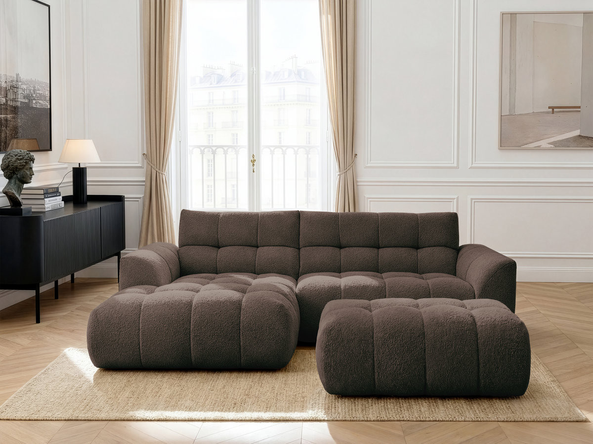 Bobochic Jaya Ecksofa mit Pouf Chenille Braun Ecke links
