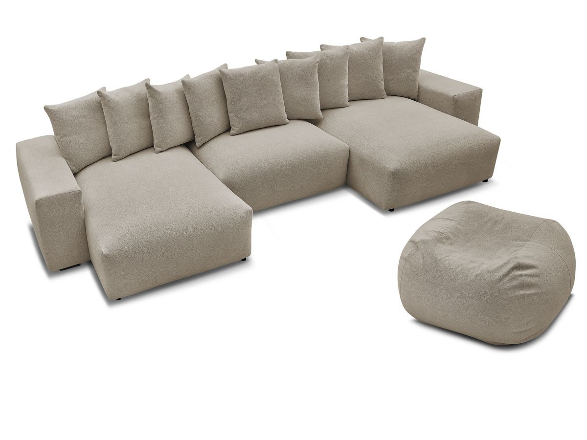 Bobochic Voltaire Wohnlandschaft mit Pouf 420 × 174 cm Melange-Stoff Taupe