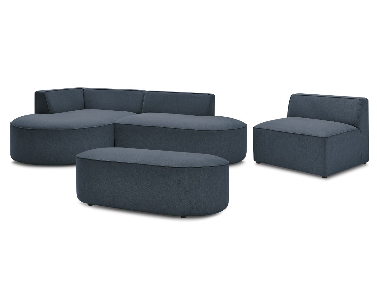 Bobochic Rousseau Ecksofa mit Sofamodul und Pouf Melange-Stoff Dunkelblau Ecke links