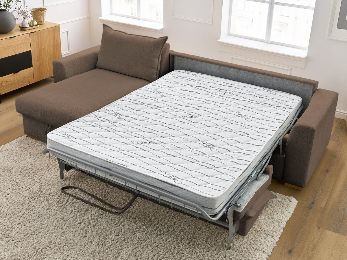 Bobochic Augustin Ecksofa mit Schlaffunktion und Bettkasten Bouclé-Stoff Braun, Liegefläche 160 × 200 cm