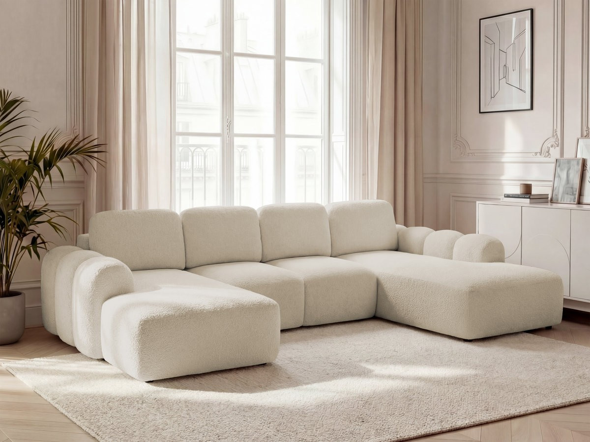 Bobochic Montaigne Wohnlandschaft Bouclé-Stoff Beige Ecke links