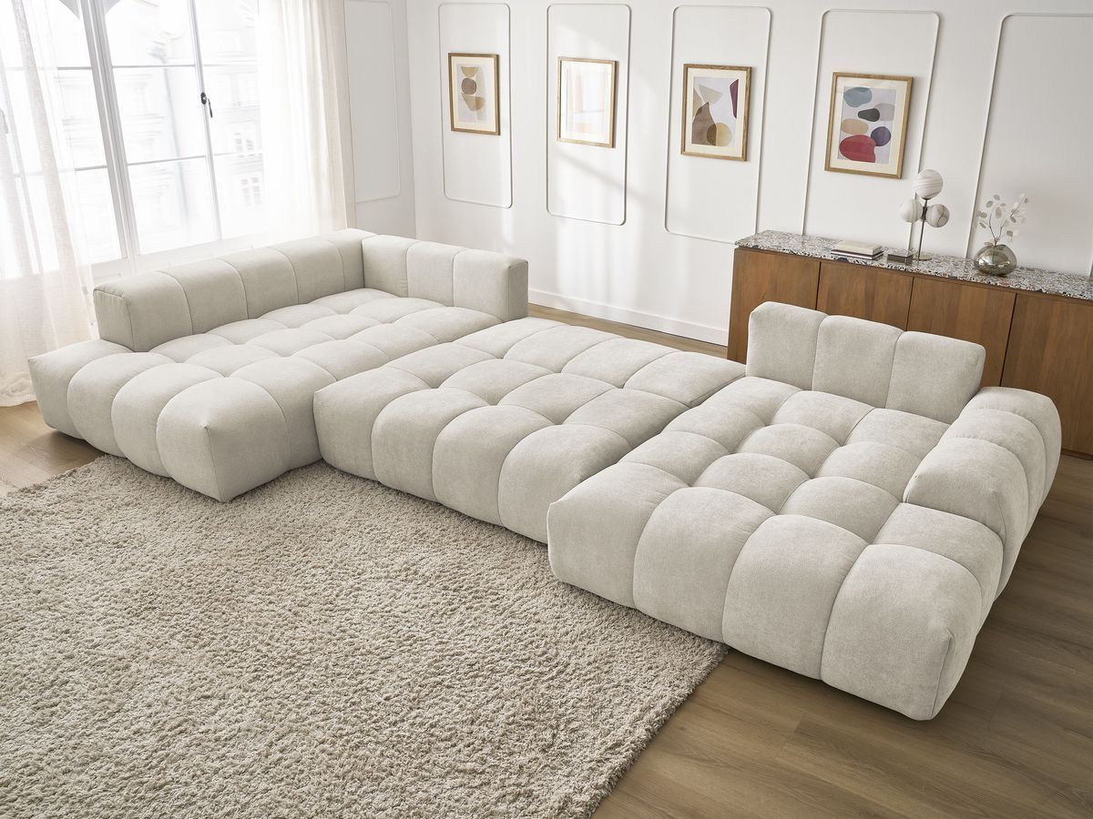 Bobochic Everest Wohnlandschaft, 6 Kissen Strukturstoff Beige Ecke rechts