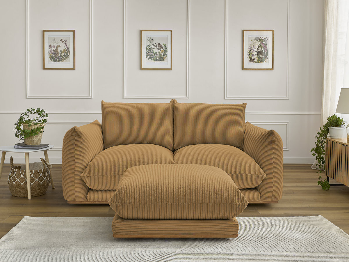 Bobochic Ernest Sofa 3-Sitzer mit Pouf 193 × 106 cm Cordsamt Gelb