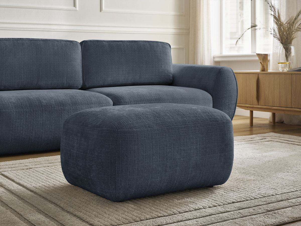 Bobochic Denise Schlafsofa 3-Sitzer mit Bettkasten und Pouf Strukturstoff Dunkelblau