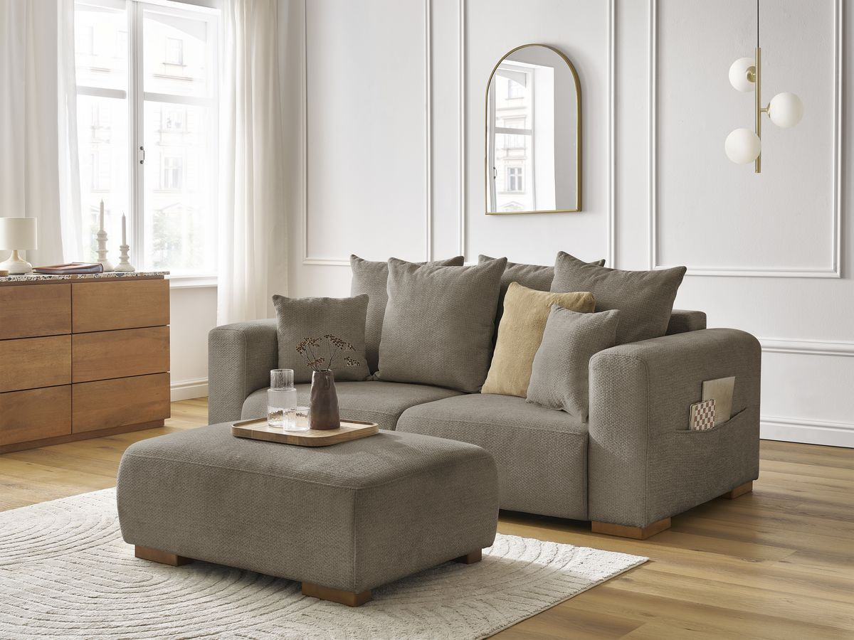 Bobochic Sidonie Sofa 3-Sitzer mit Pouf Melange-Stoff Taupe