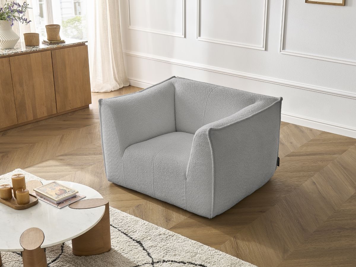 Bobochic Giorgia Sessel Bouclé-Stoff Hellgrau