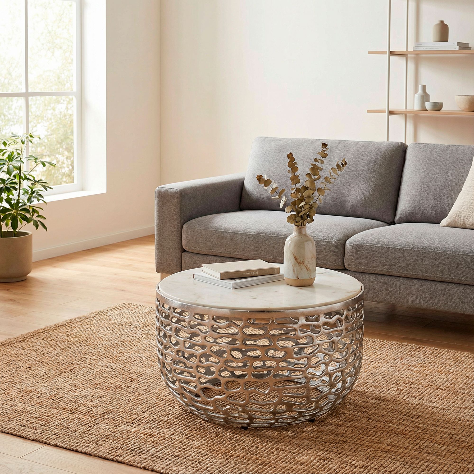 Couchtisch Sandve Marmor Silber Ø 60 cm