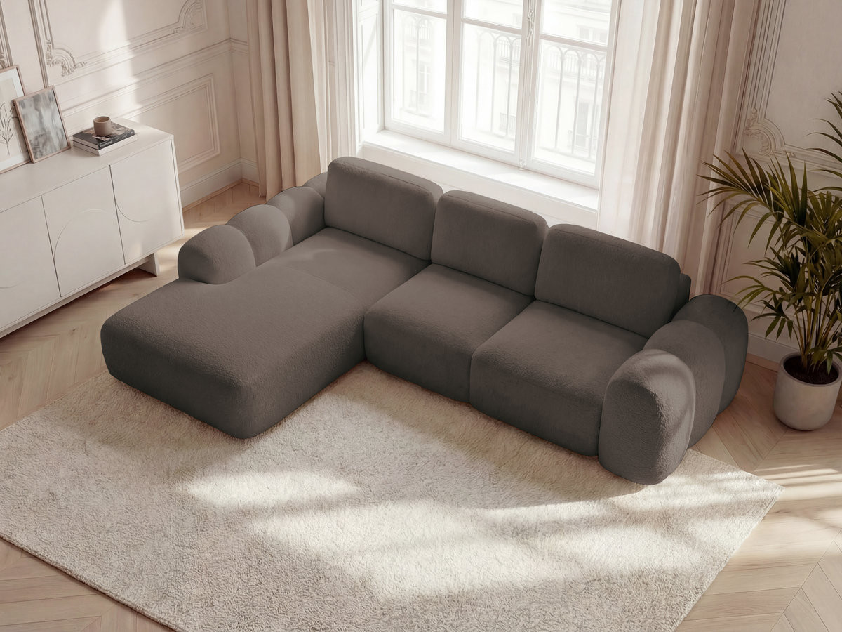 Bobochic Montaigne Ecksofa mit Schlaffunktion und Bettkasten 288 × 196 cm Bouclé-Stoff Braun Ecke links