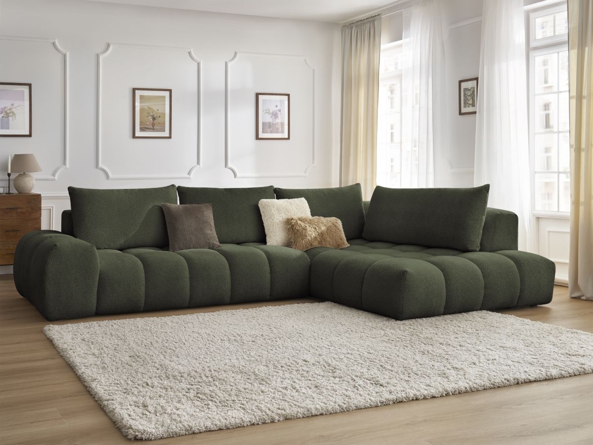 Bobochic Everest Ecksofa, 4 Kissen Melange-Stoff Grün Ecke rechts