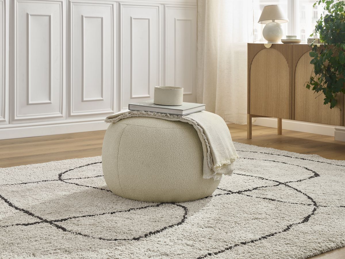 Bobochic Hayden Pouf, rund Bouclé-Stoff Beige, 60 cm