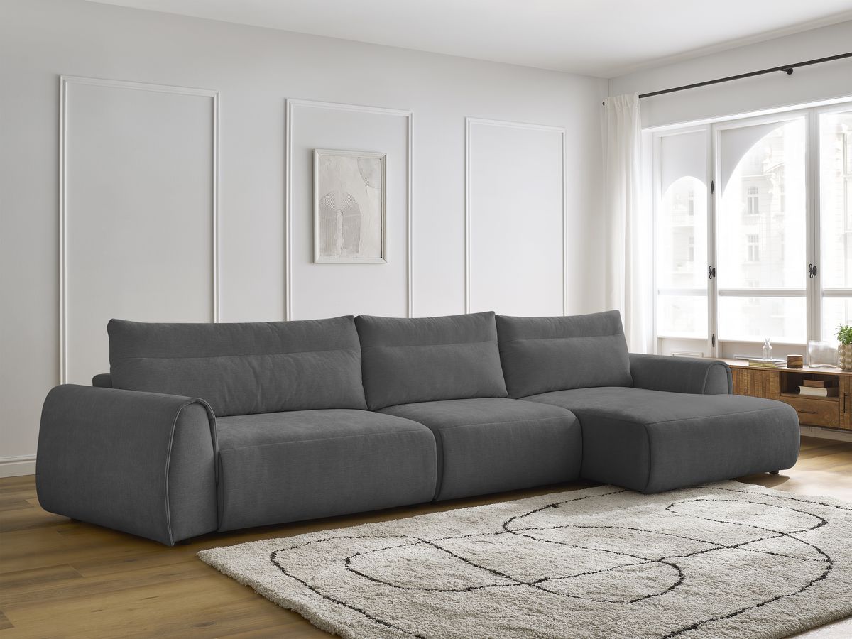 Bobochic Aden Ecksofa 386 × 152 cm Stoff Dunkelgrau Ecke rechts