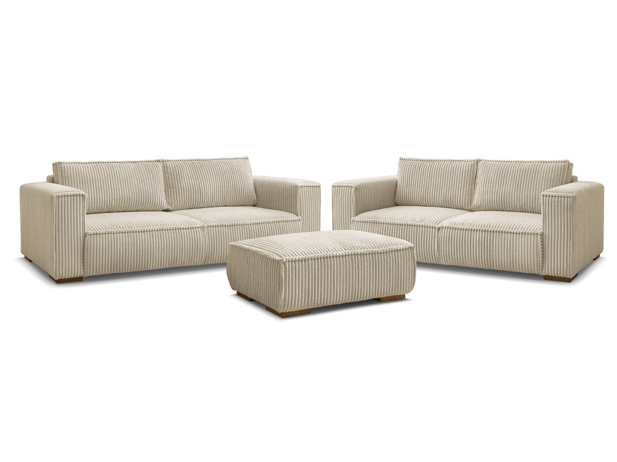 Bobochic Chelsea Sofa 6-Sitzer mit Pouf Breitcord weich Taupe