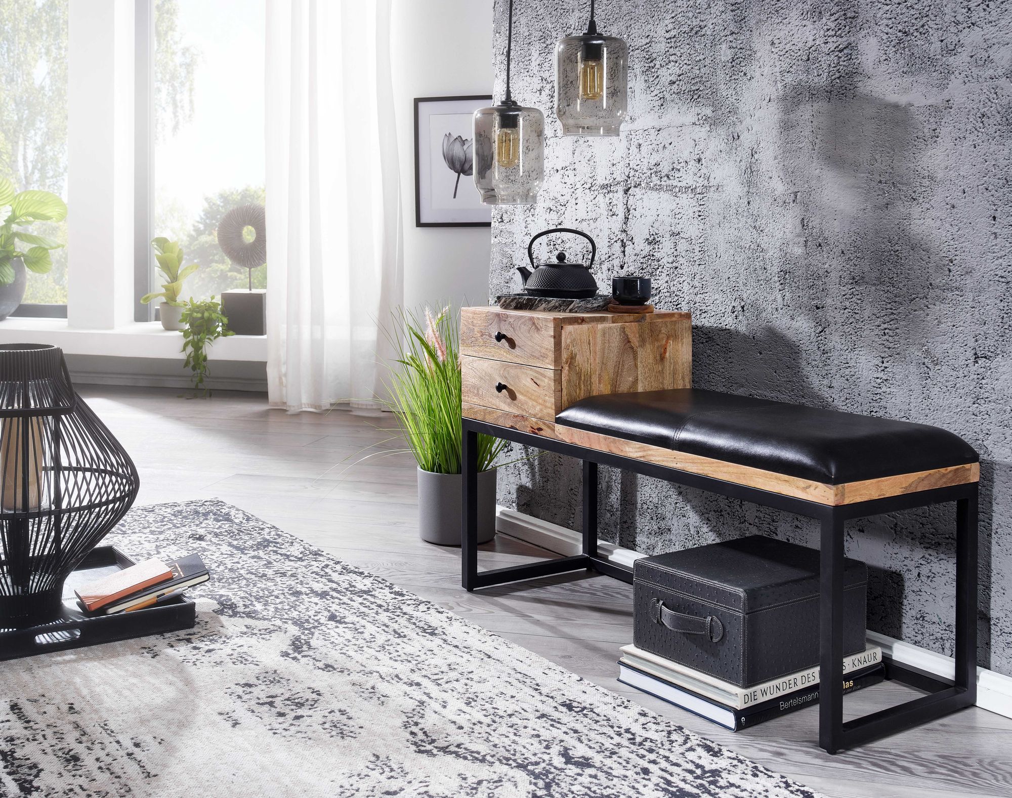 Sitzbank Hofsos Mango Massivholz Schwarz 100 × 35 × 60 cm