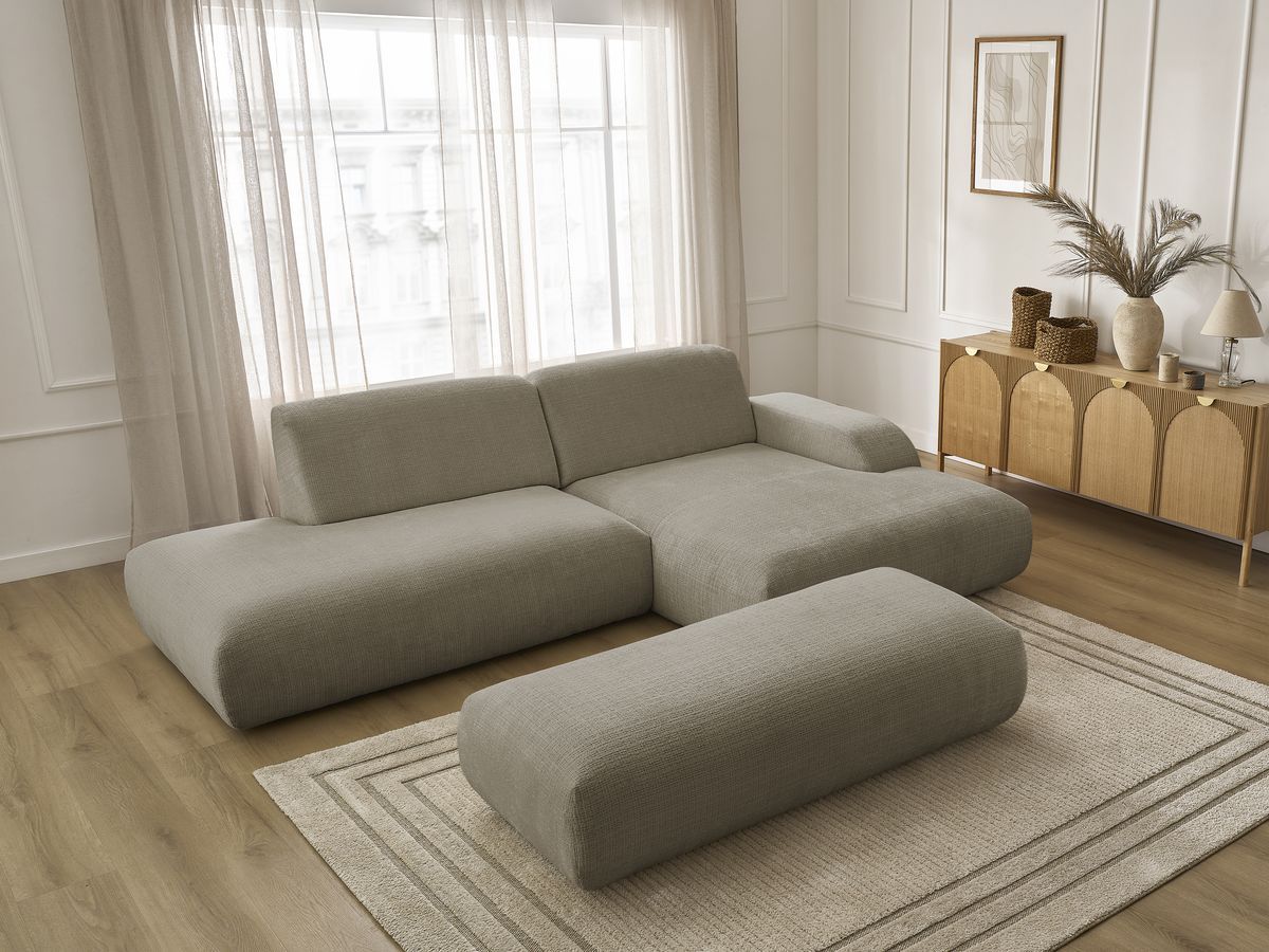 Bobochic Sirius Ecksofa mit Pouf 300 × 170 cm Strukturstoff Taupe Ecke rechts